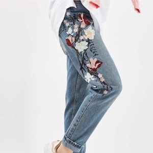 Topshop Embroidered Mom Jeans